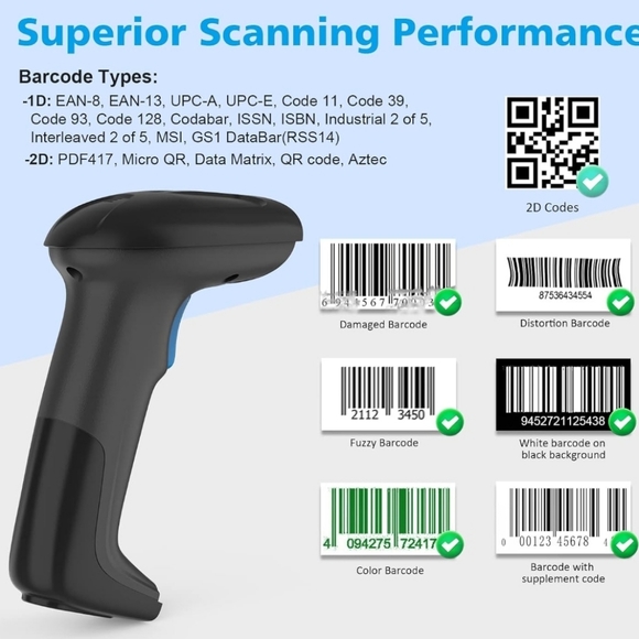 Wireless Barcode Scanner 1D 2D QR Code Scanner USB Rechargeable - Picture 5 of 8